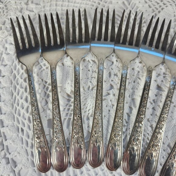 Wallace Brothers Salad Fork Silver Plated Dessert Cake Fork Lot of 10 Art Deco - Picture 2 of 6